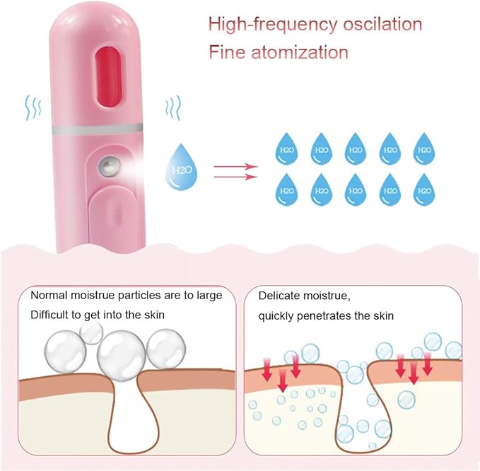 Nano Facial Mister, Portable Mini Cool Mist Facial Steamer Moisturizing Hydrating Face Sprayer for Skin Care, Makeup, Cleaning Pores，Eyelash Extensions，Summer Cool (Pink)