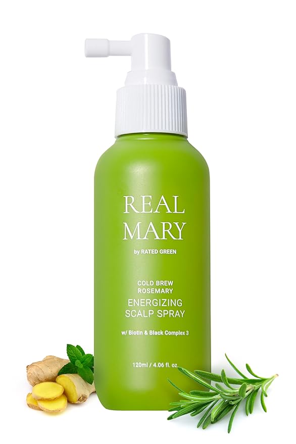 RATED GREEN REAL MARY Energizing Biotin Hair Growth Spray for Thinning Hair and Scalp for Men & Women - Rosemary and Ginger Scalp Spray | 4.06 fl oz