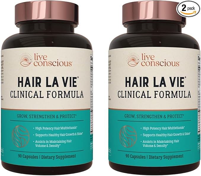 Hair La Vie Live Conscious Clinical Formula Hair Vitamins Capsule with Biotin and Saw Palmetto - Healthy Hair and Whole-Body Wellness (2-Pack)