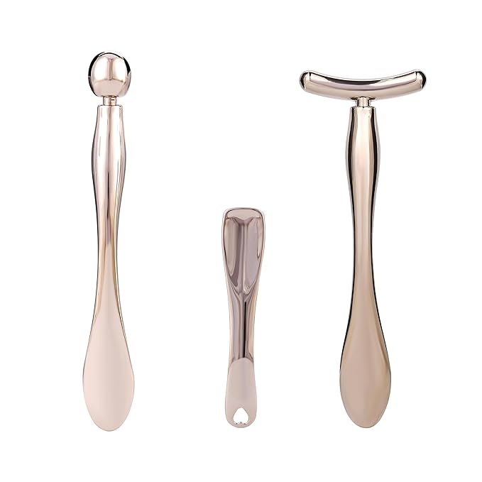 3Pcs Metal Eye and Face Cream Applicator Stick Cosmetics Spoon Spatula, Massager Tool for Facial Massage, Reduce Puffiness (Silver)