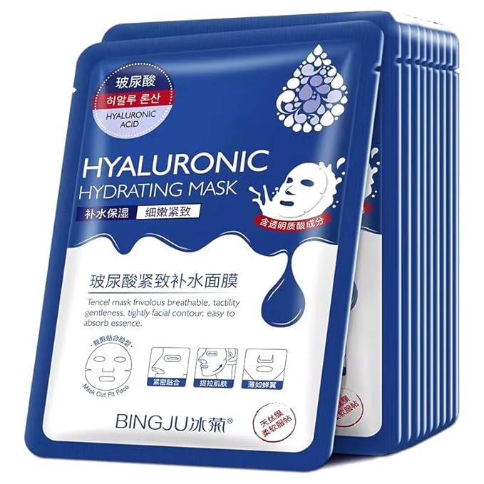 Hyaluronic Acid Face Mask – 10 Masks with Aloe & Seaweed Extracts, Face Mask for Anti-Aging, Soothing & Deep Moisturization, Korean Skin Care, For All Skin Types (25g)
