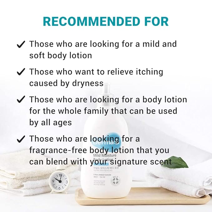 DERMA B Mild Moisture Body Lotion, Fragrance-Free Non-Irritating Body Moisturizer for Dry & Sensitive Skin with Witch Hazel, Unscented Fast-Absorbing Moisturizing Korean Skincare,13.5 Fl Oz,400ml