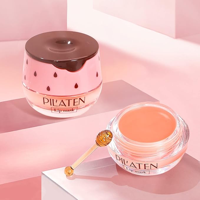 4 Pack Strawberry Lip Mask Bee Lip Balm Strawberry Pot Propolis Moisturizing Hydrating Lip Sleeping Mask Prevention Dry and Cracked Lip Scrubs Exfoliator (4-Strawberry)