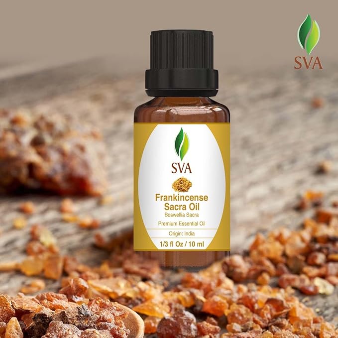 SVA Frankincense Essential Oil – 1/3 Fl Oz – 100% Natural Frankincense Sacred Oil - for Diffuser, Hair Care, Face, Skin Care, Aromatherapy, Scalp and Body Massage, Soap and Candle Making