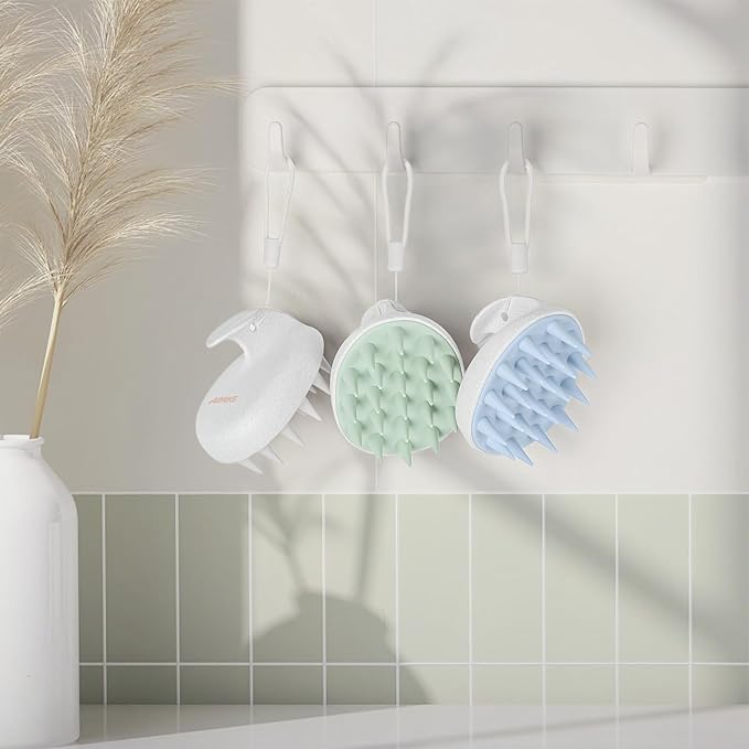 AIMIKE Scalp Massager Shampoo Brush, Silicone Bristles Scrubber/Exfoliator for Dandruff Removal & Hair Growth, Wet/Dry Hair - Beige