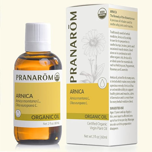 Pranarom - USDA Certified Organic French Arnica Virgin Plant Oil - 2 fl oz Glass Bottle - Massage Oil for Body, Relaxing, Soothing for Joints & Muscles