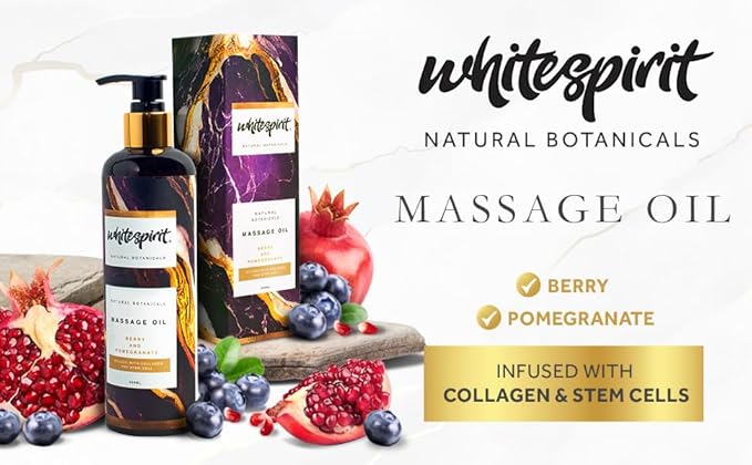 WHITESPIRIT Water Soluble Massage Oil - Large 11.83oz, Berry & Pomegranate Relaxing Aromatherapy, Warming Soothing Touch Plus Collagen
