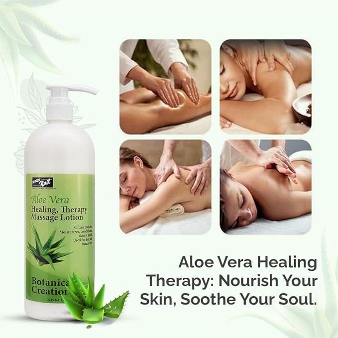 PRO NAIL - Healing Therapy Massage Lotion - Professional Pedicure, Body and Hot Oil Manicure, Infused with Natural Oils, Vitamins, Panthenol and Amino Acids (Aloe Vera, 32 Ounce)
