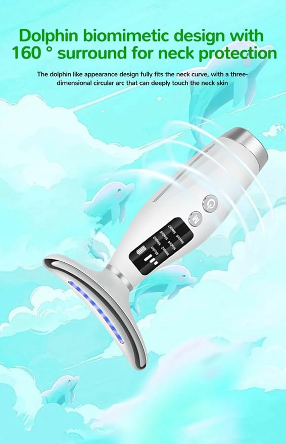 7-in-1 Neck and Face Grooming Device with Red Light Therapy, 3 Vibration Modes and Ergonomic Design to Firm Skin and Eliminate Wrinkles