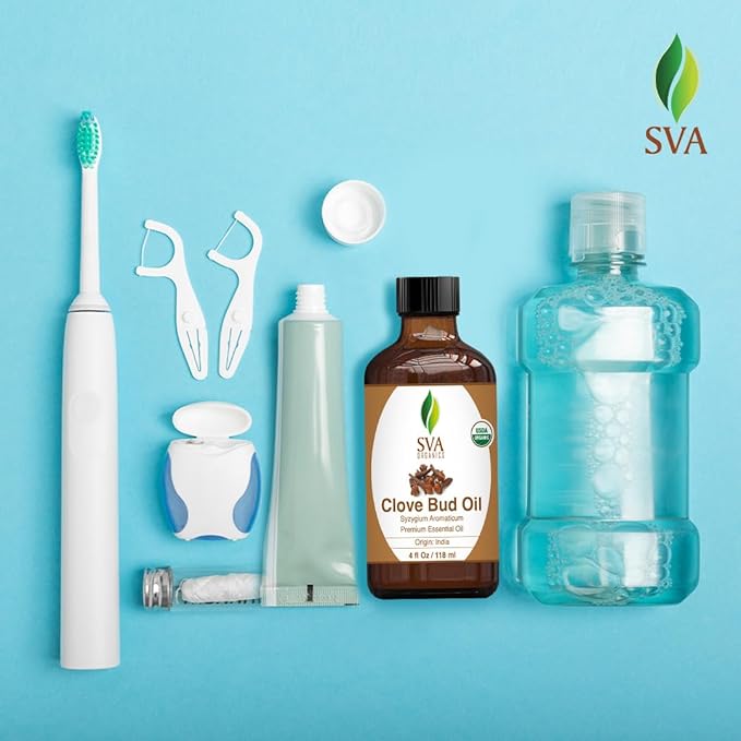 SVA Clove Essential Oil Organic – 4 Fl Oz – 100% Natural Organic Clove Oil - for Diffuser, Hair Care, Face, Skin Care, Aromatherapy, Scalp and Body Massage, Soap and Candle Making - with Dropper