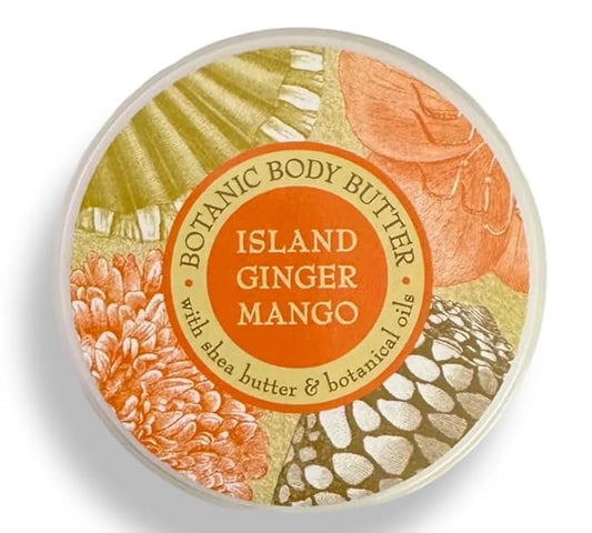 Greenwich Bay Trading Co. Scented Botanic Body Butter - Luxurious Hydration with Shea & Cocoa Butter, Enriched with Vitamin E - 8 Ounce Tub (Island Ginger Mango)