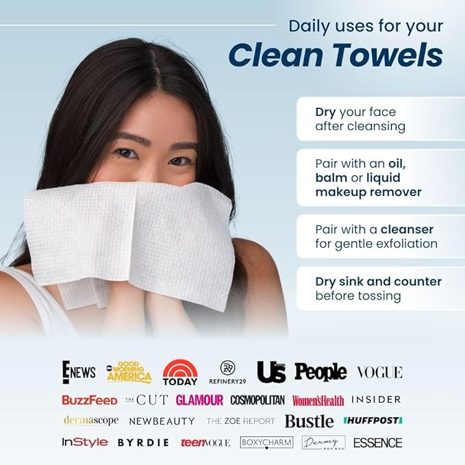 Clean Skin Club Clean Towels XL™, 100% USDA Biobased Face Towel, Disposable Face Towelette, Eczema Association Accepted, Makeup Remover Dry Wipes, Ultra Soft, 300 Ct, 6 Pack