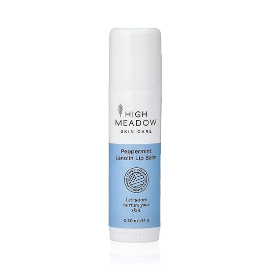 High Meadow Lanolin Peppermint Lip Balm Stick-Natural Unisex Lip Care With Shea Butter, Hydrates, Moisturizes, and Protects Lips, Great for Cold Sores, Fever Blisters, Long-Lasting Clear Lip Hydration