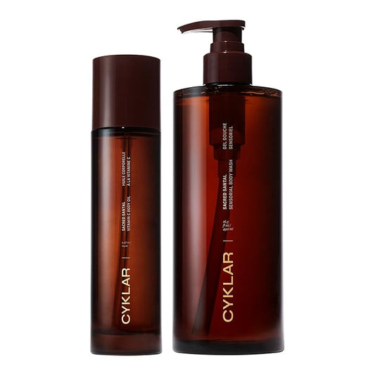 Vitamin C Body Oil for Women and Men. Moisturizing Sacred Santal & Body Wash Bundle