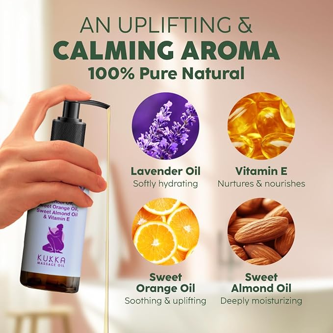 Kukka Aromatherapy Massage Oil for Massage Therapy - 6.76 Fl Oz - 100% Pure Natural - Lavender, Orange Aroma Therapy for Women & Man Body Oil - SPA & Relaxing Quality Moisturizing