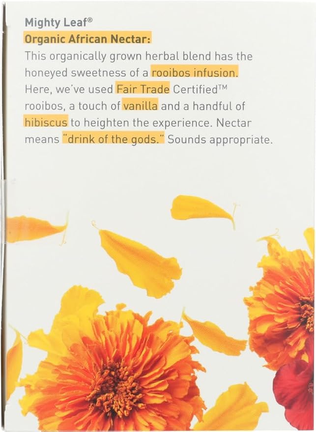 Mighty Leaf Herbal Tea, Organic African Nectar, Rooibos Blend with Sweet and Fruity Notes, 15 Silk Bags (Pack of 3)