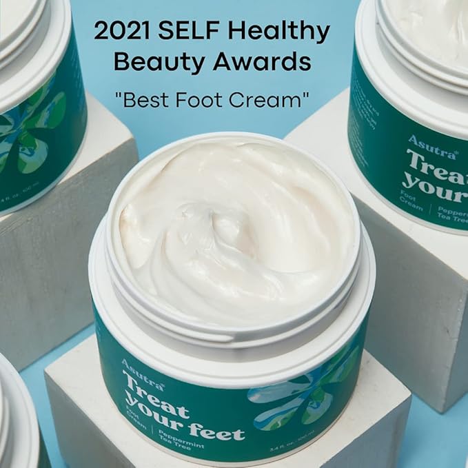 ASUTRA Treat your Feet Foot Cream, 3.4 oz - Rich Lotion with Shea Butter for Dry, Cracked Feet, Peppermint & Tea Tree Essential Oils for Healthy Feet