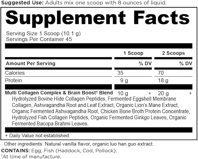 Ancient Nutrition Collagen Powder Protein, Multi Collagen Protein, Hydrolyzed Collagen Peptides Supports Skin and Nails, Joint Supplement (Brain Boost, 45 Servings)