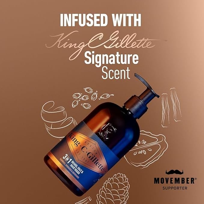 King C. Gillette Beard Wash, Mens Face Wash, 11 oz, Infused with Argan Oil and Avocado Oil to Cleanse Hair and Skin