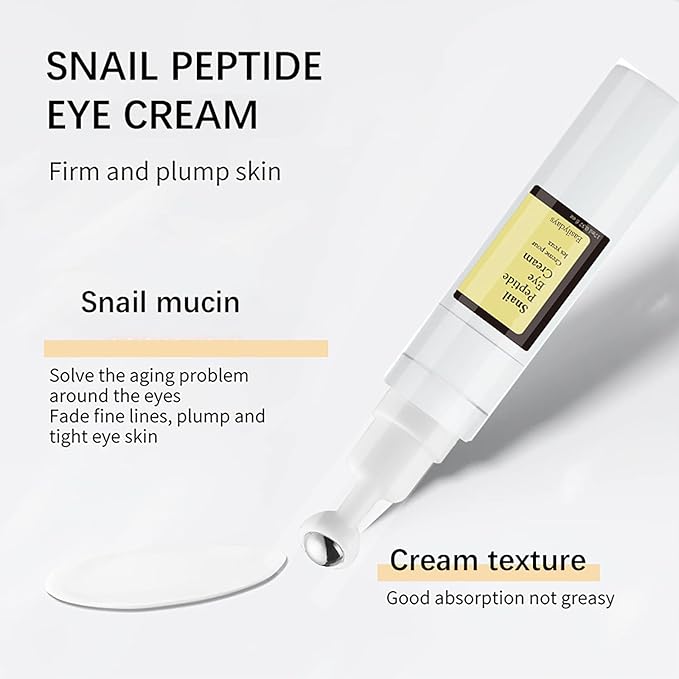 Snail Peptide Advanced Under Eye Cream for Dark Circles, with 360° Massage Ball Reduces Wrinkles &Fine Lines, Eye Essence Roll-On, Firms, Moisturizes, and Tightens Puffy Eyes for Men&Women