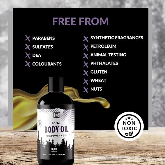 Active Body Oil - CertClean Certified - Organic - | Cruelty Free | Vegan. Toxin free body oil for sport and massage. Therapy oil - Warming & Relaxing for joints and muscles.