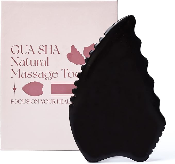 Gua Sha Facial Tools, Natural Bian Stone Gua Sha Jade Massage Tool, Body Gua Sha Stone with Comb, Large GuaSha Set for Traditional Acupuncture Therapy(Pear-Shaped)