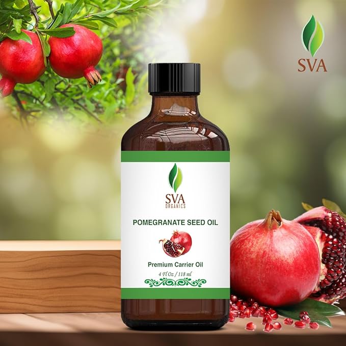 SVA Pomegranate Seed Oil Organic - 4 Fl Oz – 100% Natural Cold Pressed Organic Pomegranate Oil - for Face, Skin Care, Hair Care, Scalp Massage & Body Massage – Carrier Oil with Dropper