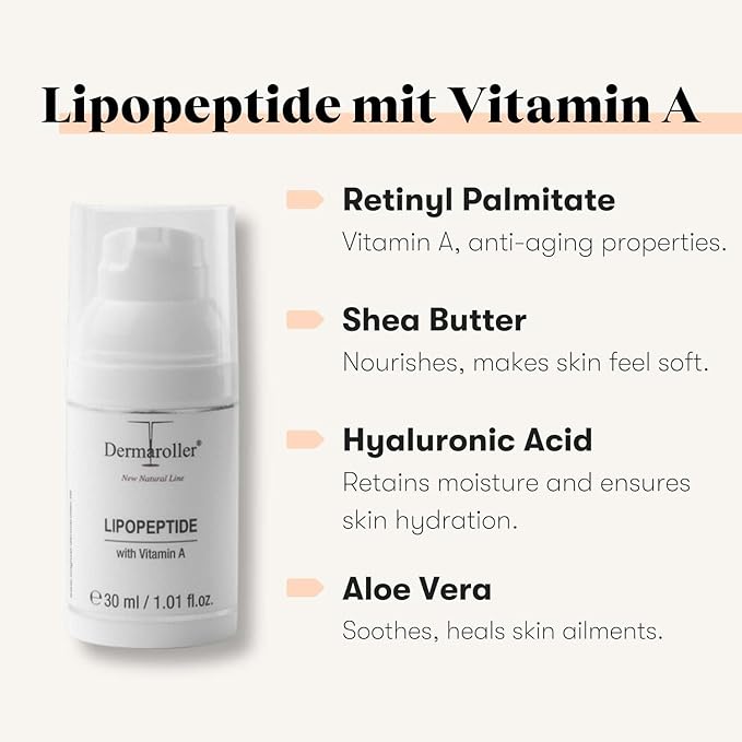 Dermaroller, New Natural Line Lipopeptide Night Cream Hyaluronic Acid Vitamin A and Shea Butter Combine to Moisturize and Repair Tired Stressed Skin Helps to Reduce Fine Wrinkles oz, 1.01 Ounce