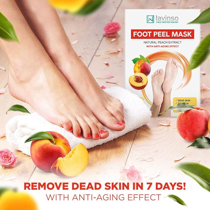 Lavinso Peach Foot Peel Mask for Dry Cracked Feet - 3 Pack - Dead Skin Remover Foot Mask for Cracked Feet and Callus - Exfoliating Feet Peeling Mask for Soft Baby Feet