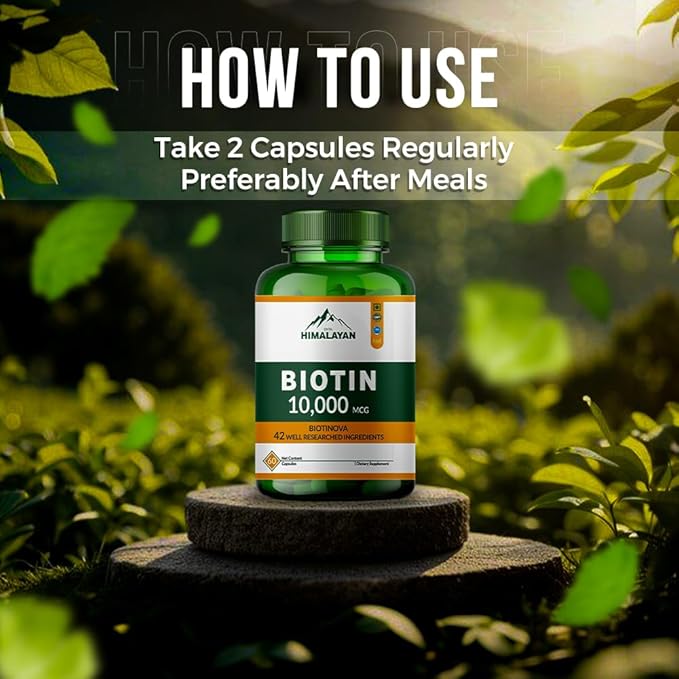 10000 MCG Biotin Supplement Capsules Promote Hair Skin & Nails Health Enriched with Sesbania grandiflora Vitamin C Grape Seed & Bamboo Extract for Men Women - 60 Capsule