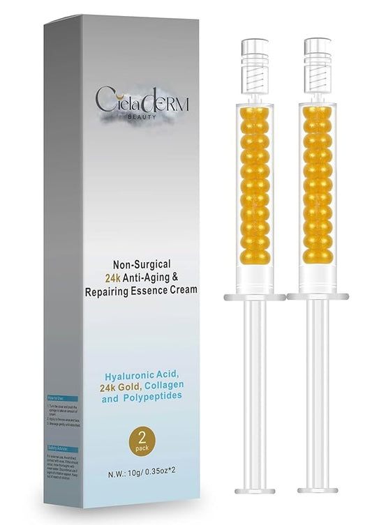 Under Eye 24K Gold Gel |Reduce Fine Lines, Dark Circles, Puffy Eyes, Undereye Bags| Advanced Night Anti Wrinkle Repair Eye Solution Gel-Cream | Facelift Essence Cream | 2 Syringe Pack