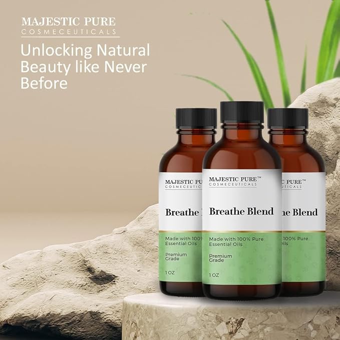 Majestic Pure Breathe Essential Oil Blend | 100% Pure Oil for Relaxation, Stress Relief | Orange, Lavender, Clary Sage Essential Oil for Diffusers & Aromatherapy | 1oz