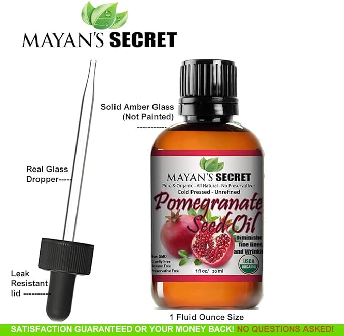Mayan's Secret Pure Carrier and Essential oils for Skin Care, Hair, Body Moisturizer for Face-Anti Aging Skin Care (Pomegranate Seed Oil (Not Organic), 4oz)