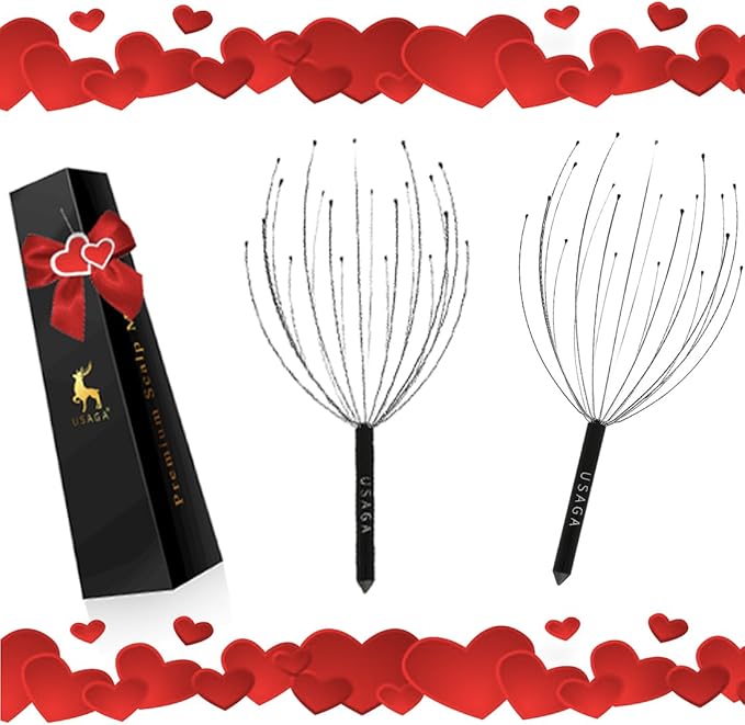 USAGA Head Massager Scalp Massager 20 Fingers Head Scratcher for Scalp Body Relaxing (Black & Black)