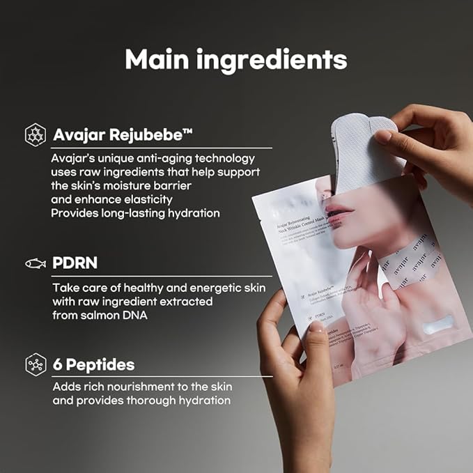 Avajar Rejuvenating Neck Wrinkle Control Mask (5P) – Advanced K-Beauty Wrinkle & Fine Lines Patches with Collagen and PDRN, Anti-Aging Tightening Korean Skincare Neck Cream for Smoother, Firmer Skin