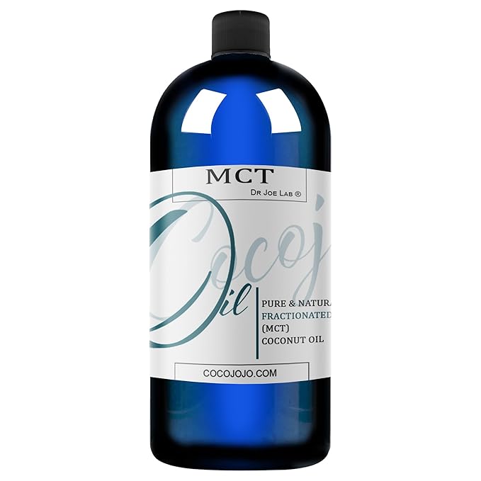 Dr Joe Lab MCT Oil - Pure, Fractionated Coconut Oil, Non GMO, Medium Chain Triglycerides, Vegan, Bulk Carrier Oil - 32 oz - for Skin, Hair, Nails, Body, Facial Hair