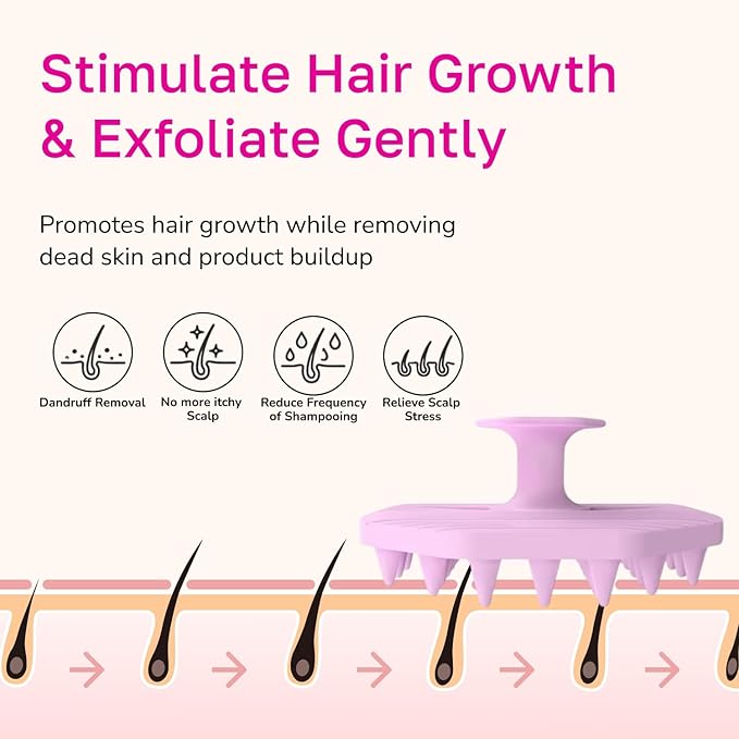 Silicone Scalp Scrubber - Massage Shampoo Brush, Soft Bristles for Hair Growth & Dandruff Removal - Ergonomic Design, Wet & Dry Use, Deep Cleansing Scalp Exfoliator for All Hair Types - Pink