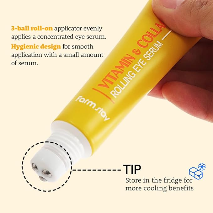 FARMSTAY Vitamin & Collagen Roll-on Eye Serum – Hydrating & Firming Eye Care, Reduces Puffiness, Dark Circles & Fine Lines – Easy-to-Apply Rollerball Design, 0.84 fl. oz.