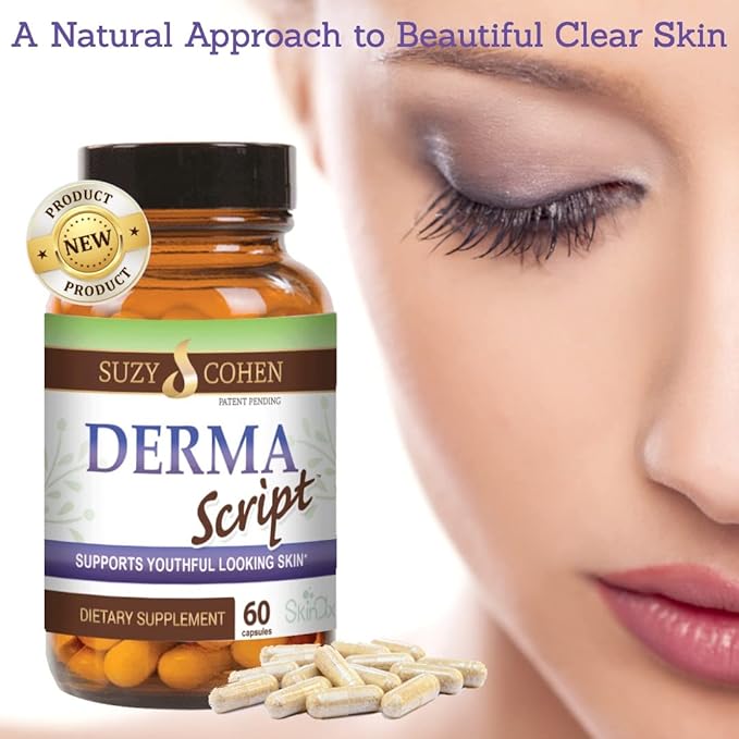 Script Essentials DermaScript Clear Skin Probiotic- Skin Care Routine Supplement - Biotin Face Supplemnt - Fights Acne, Dryness, Irritation and Rashes (60 Capsules)