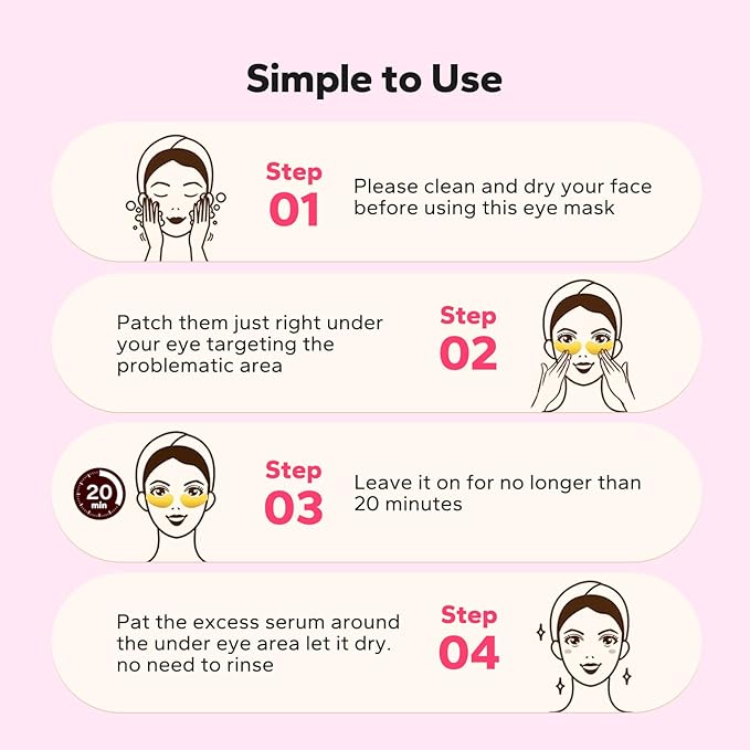 Komoko 25-Pairs 24K Gold Under Eye Patches, Skin Care, Golden Under Eye Mask Anti-Aging Collagen & Amino Acid, Eye Mask for Removing Dark Circles, Puffiness and Wrinkles, Refresh Your Under Eye Skin