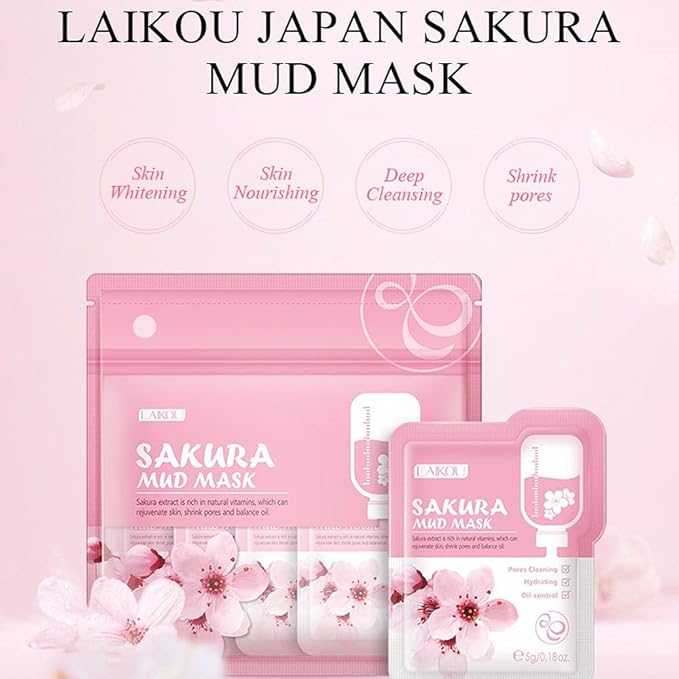 7 Pcs Sakura Face Mud Portable Face Mask Clay Clean Pore Skin Improve Facial Blemishes Moisturizing Oil Control Day & Night Skin Care (Sakura Mud)
