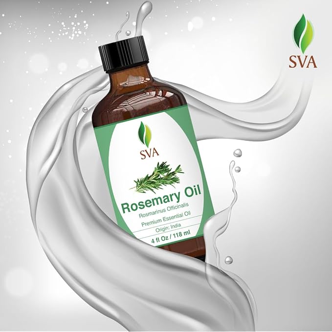 SVA Rosemary Essential Oil – 4 Fl Oz – 100% Natural Rosemary Oil for Hair, Face, Skin Care, Diffuser, Aromatherapy, Scalp, Body Massage, Soap and Candle Making – with Dropper