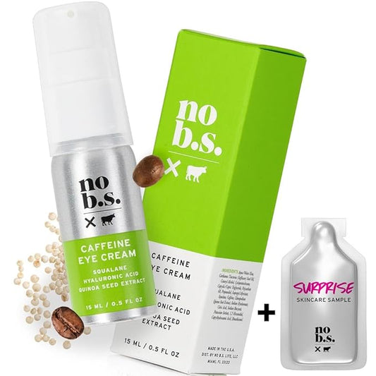 No Bad Stuff - Caffeine Eye Cream with Pure Hyaluronic Acid & Plant Based Squalane Oil, Under Eye Cream for Dark Circles & Puffiness, Gluten Free, Vegan, Travel Size, 0.5 FL Oz