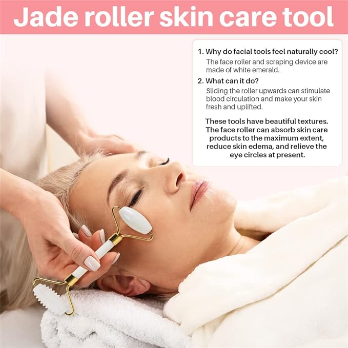 Jade Roller for Face and Gua Sha Set Face Roller,Facial Beauty Roller Skin Care Tools Massager for Face, Eyes,Forehead Neck, Body Muscle， Relaxing and Relieve Fine Lines and Wrinkles