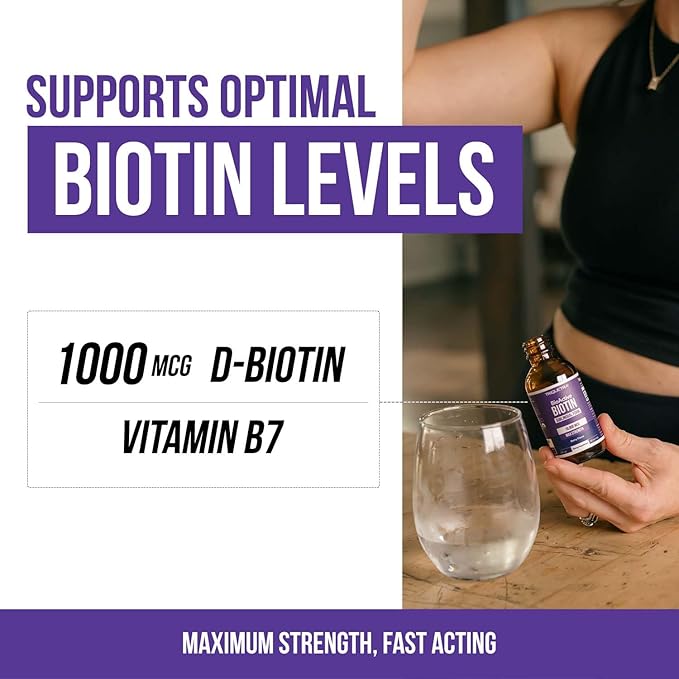 Biotin Hair Support for Women – Organic 10000mcg USP Grade – Premium Liquid Supplement for High Absorption – Supports Healthy Hair, Skin & Nails – Berry Flavor – 180 Servings – 2 oz