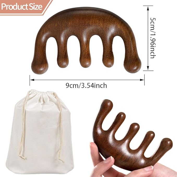 Wooden Scalp Massager Loc Comb - Handmade Green Sandalwood Scalp Massage Comb - Head Massager Wood Therapy Massage Tools - Manual Guasha tool for Soothing Head Massage - Birthday Gift for Women Men