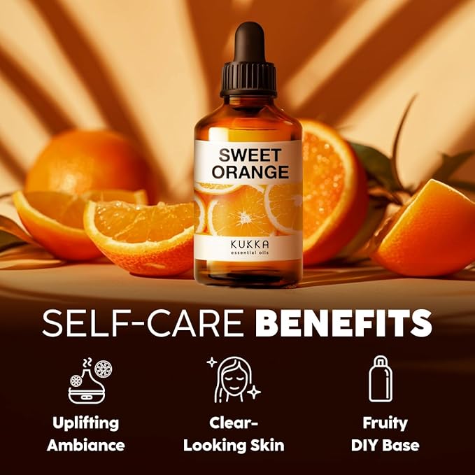 Kukka Sweet Orange Essential Oil for Diffuser & Skin - 4 Fl Oz - 100% Pure Natural Orange Oil, Citrus Scent, Cleaning for Aromatherapy & Soap Making Scent DIY