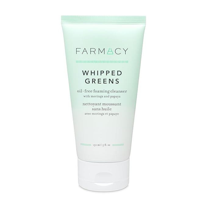 Farmacy Foaming Face Wash for Oily Skin - Whipped Greens Oil-Free Gentle Facial Cleanser + Exfoliator - Infused with Green Clay to Remove Impurities, Control Oil + Maintain Skin Hydration (150ml)