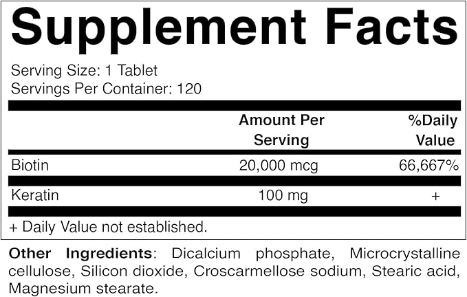 Vitamatic High Potency Biotin 20000 mcg (20mg) with Keratin 100mg - 120 Vegetarian Tablets - Biotin Supplements for Healthy Hair Skin & Nails for Adults (120 Count (Pack of 2))