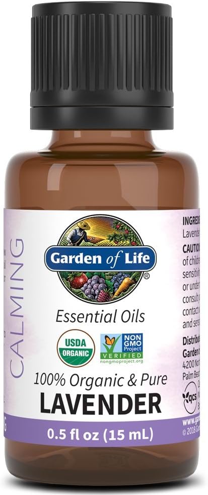 Garden of Life Essential Oil, Lavender 0.5 fl oz (15 mL), 100% USDA Organic & Pure, Clean, Undiluted & Non-GMO - for Diffuser, Aromatherapy, Meditation, Skincare, Sleep - Calming, Relaxing, Soothing